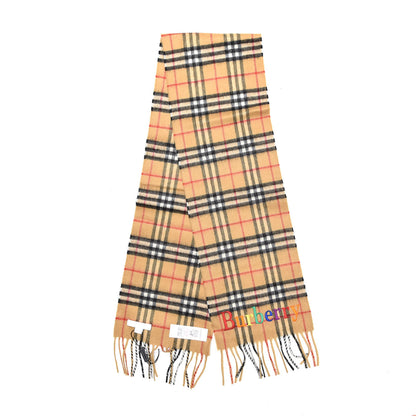 Burberry Cashmere Vintage Check Fringe Embroidered Scarf Antique Yellow 3 of 6