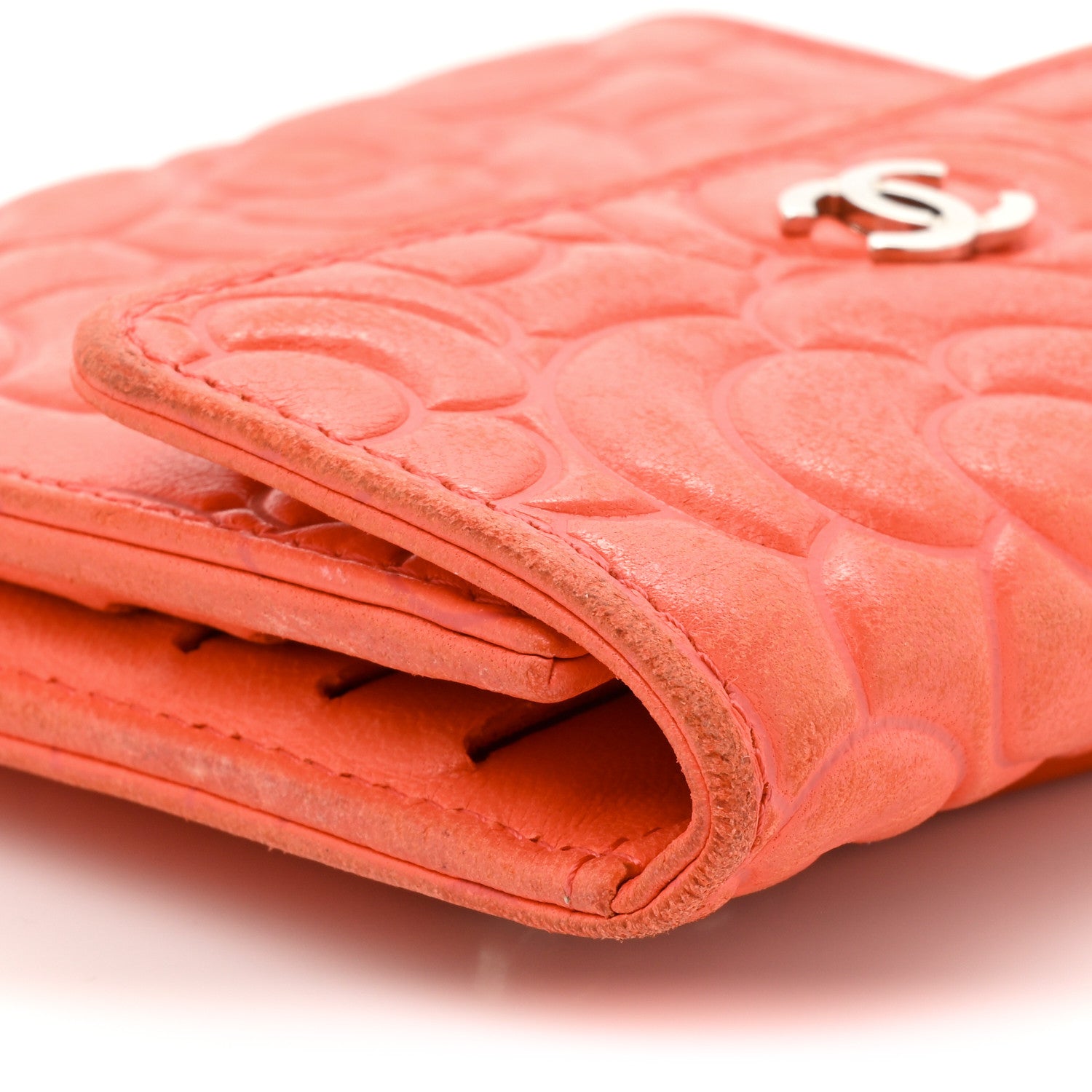 Chanel Caviar Camellia Embossed Compact Wallet Coral 14 of 14