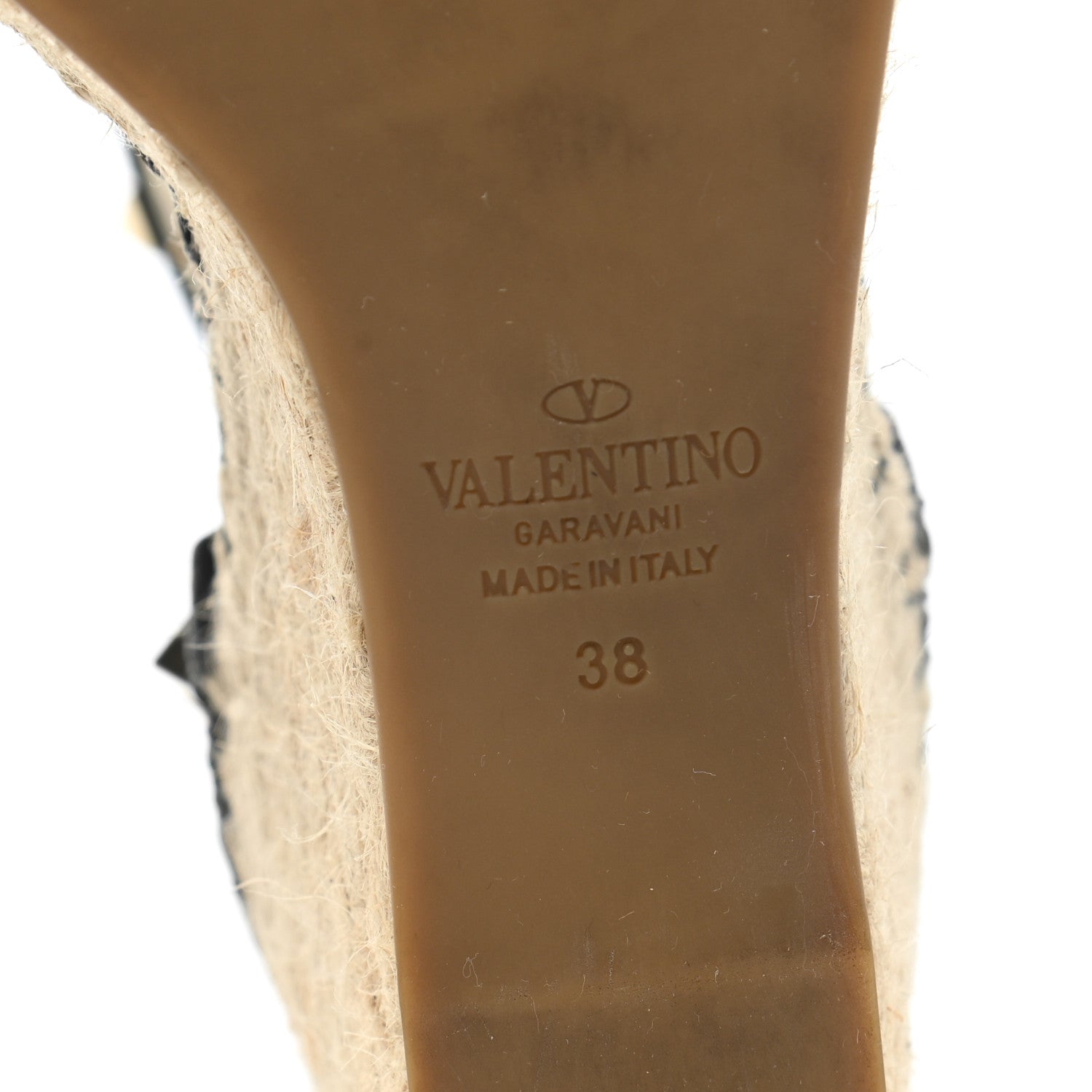 Valentino Garavani Grained Calfskin Rockstud Ankle Wrap Espadrille 15/85mm Wedges 38 Black Light Ivory 6 of 8