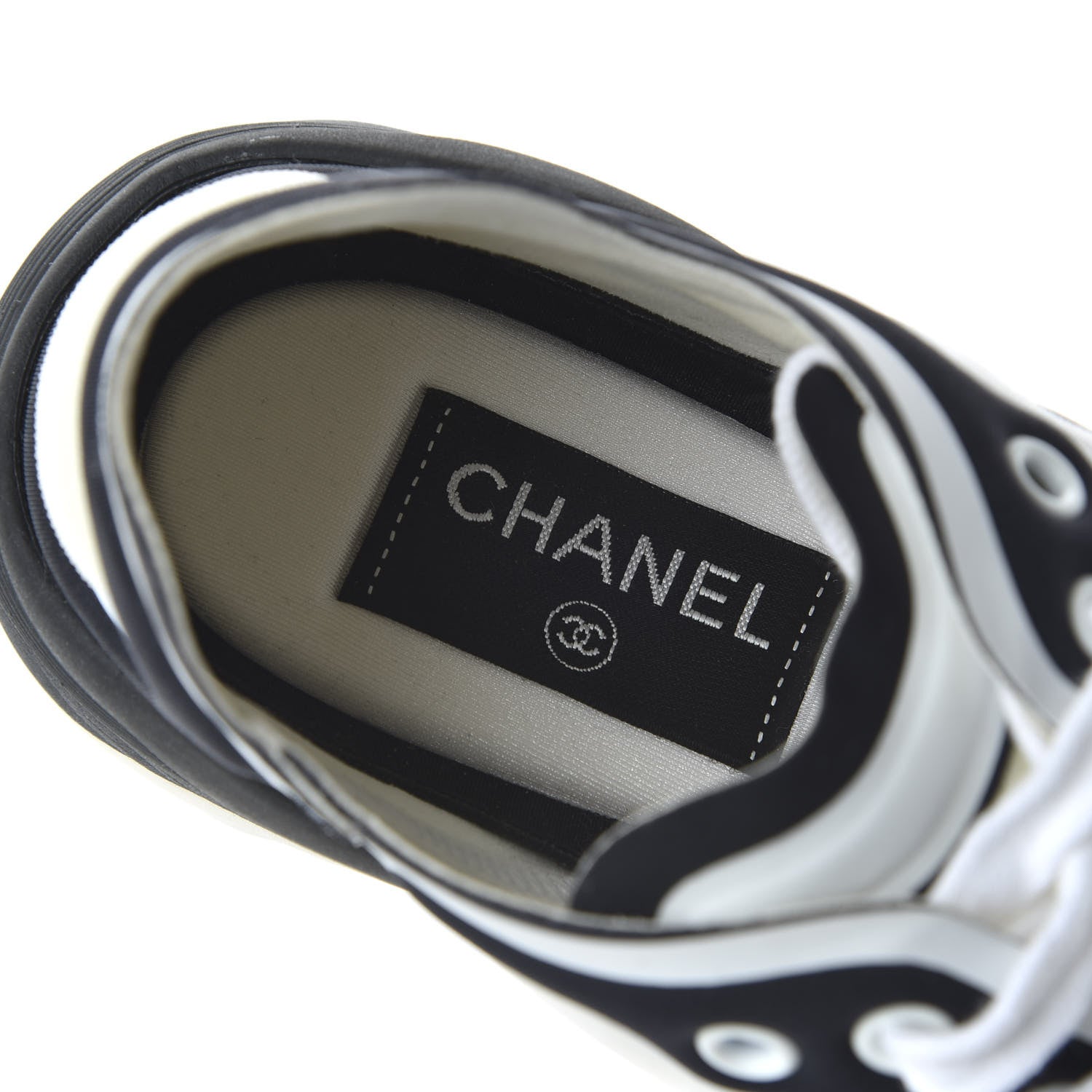 Chanel Calfskin Mesh Lycra Womens Logo Sneakers 37 White Black 6 of 8