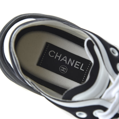 Chanel Calfskin Mesh Lycra Womens Logo Sneakers 37 White Black 6 of 8