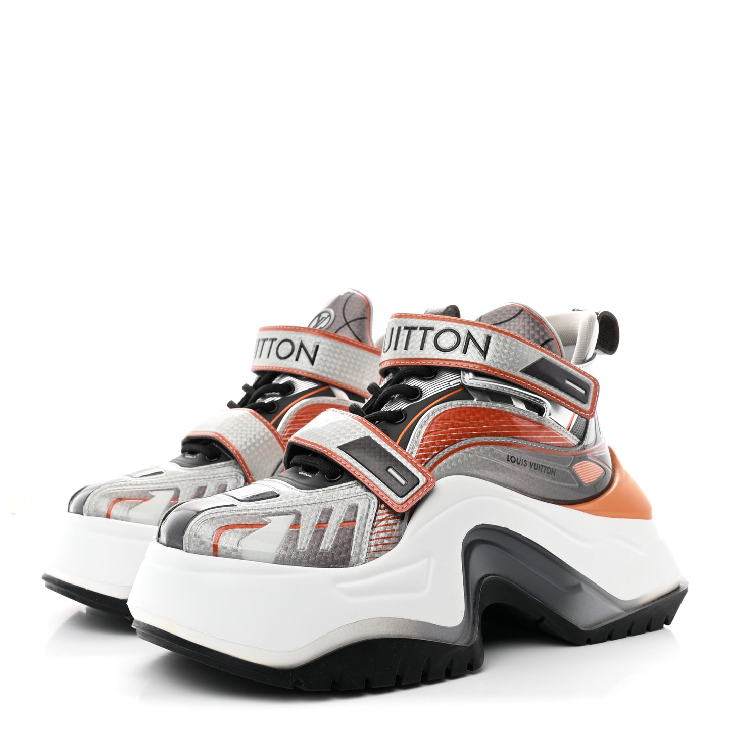 Metallic Calfskin Monogram LV Archlight 2.0 Platform Sneakers 37 Silver White Orange