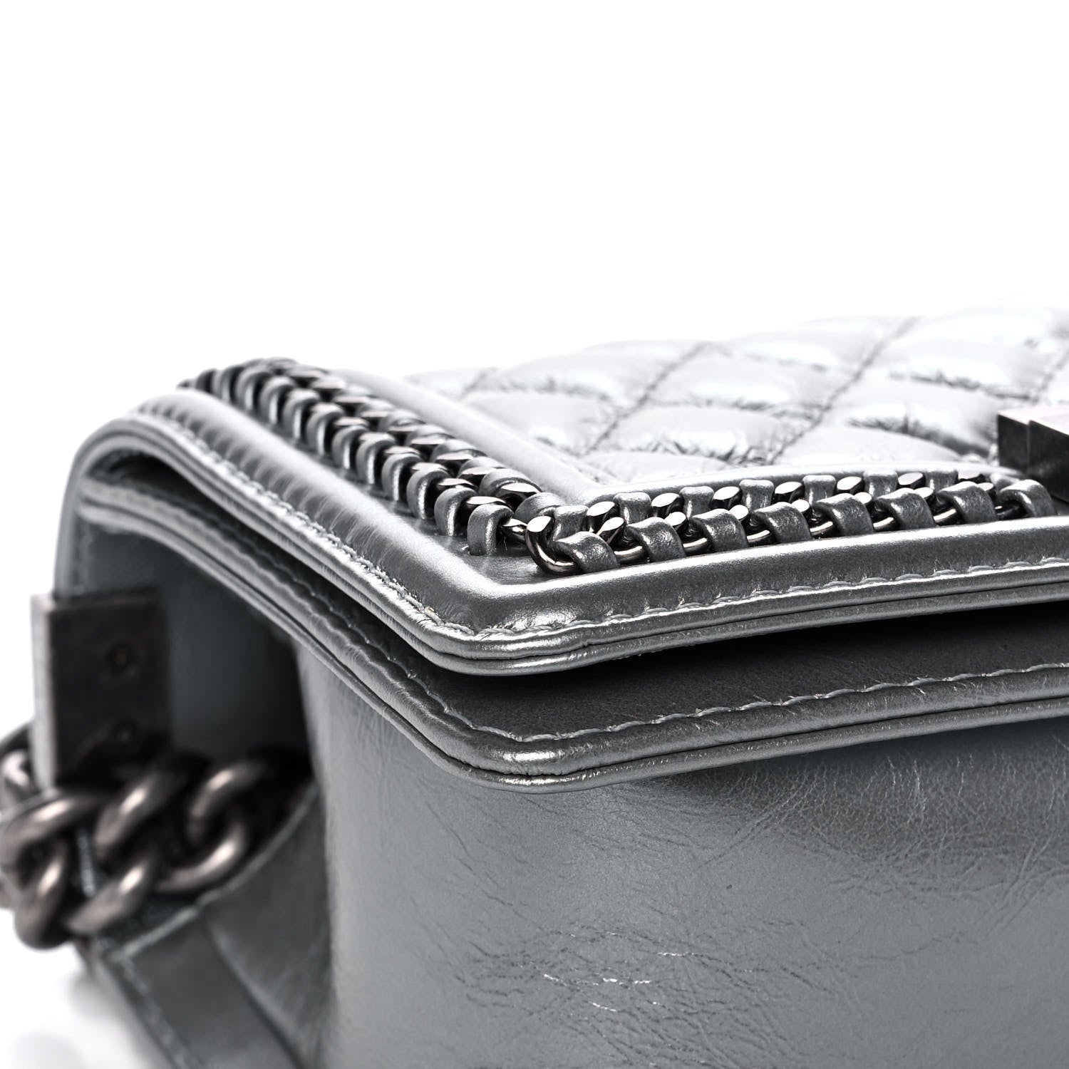 Chanel Metallic Aged Calfskin Quilted Small Boy Handle Flap Charcoal 9 of 13