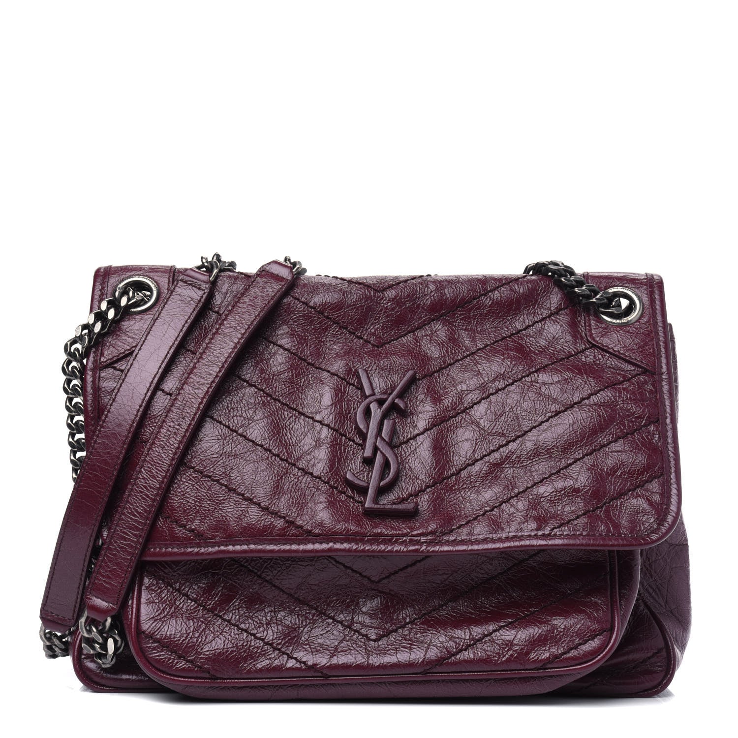 Saint Laurent Crinkled Calfskin Matelasse Monogram Medium Niki Chain Satchel Burgundy 1 of 17