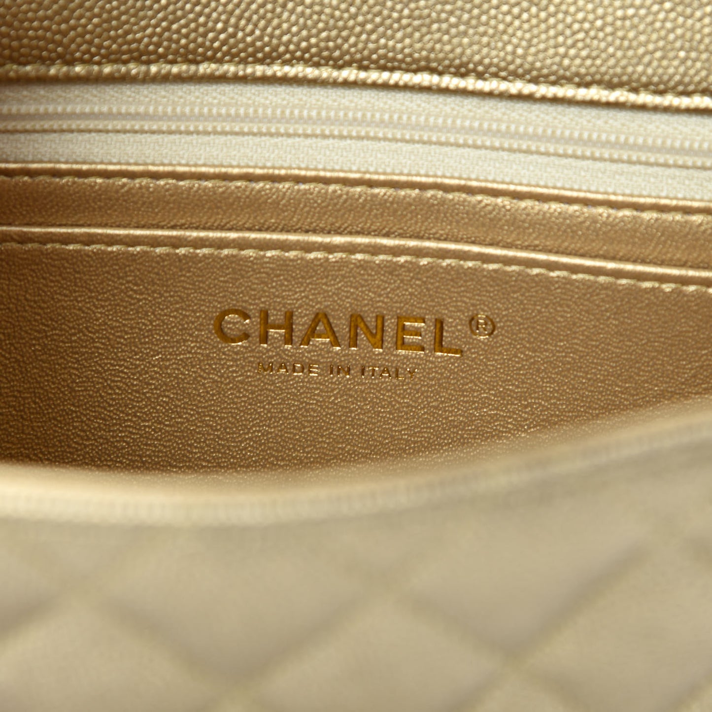 Metallic Caviar Quilted Mini Top Handle Rectangular Flap Gold