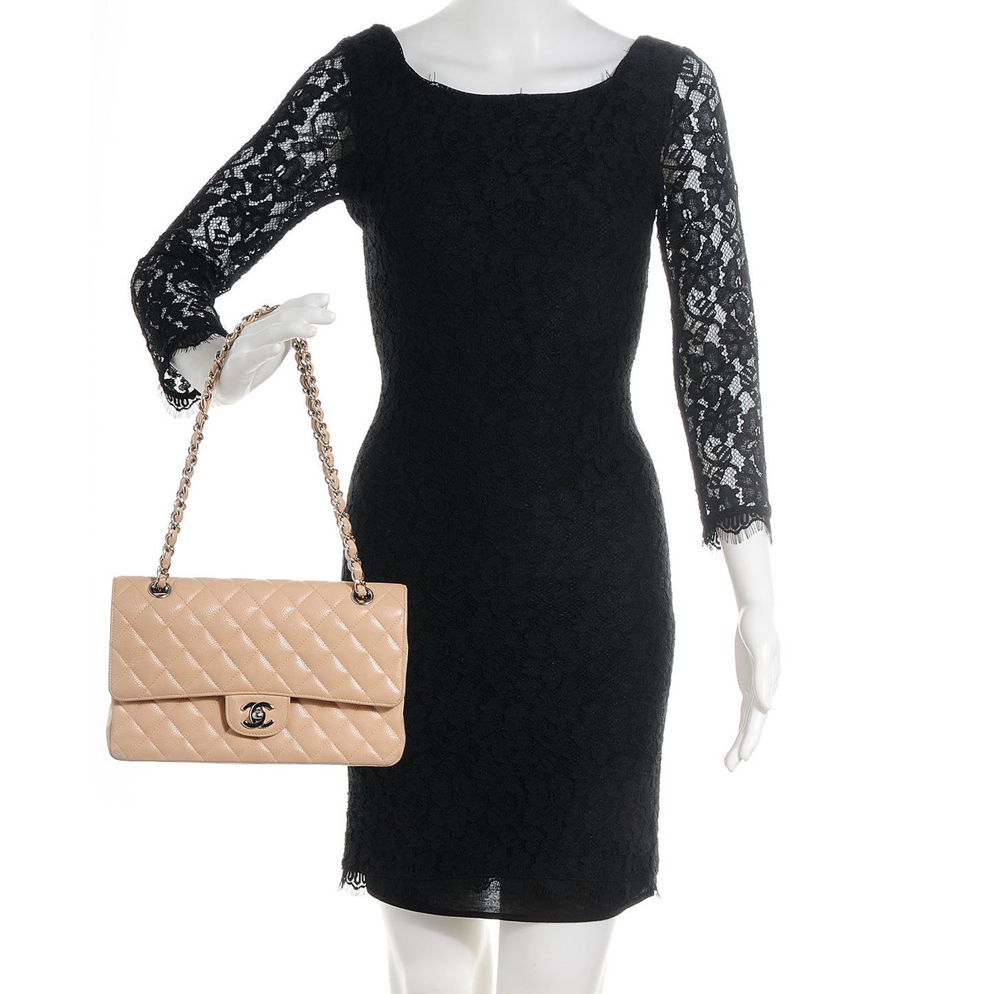 Caviar Quilted Medium Double Flap Beige Clair