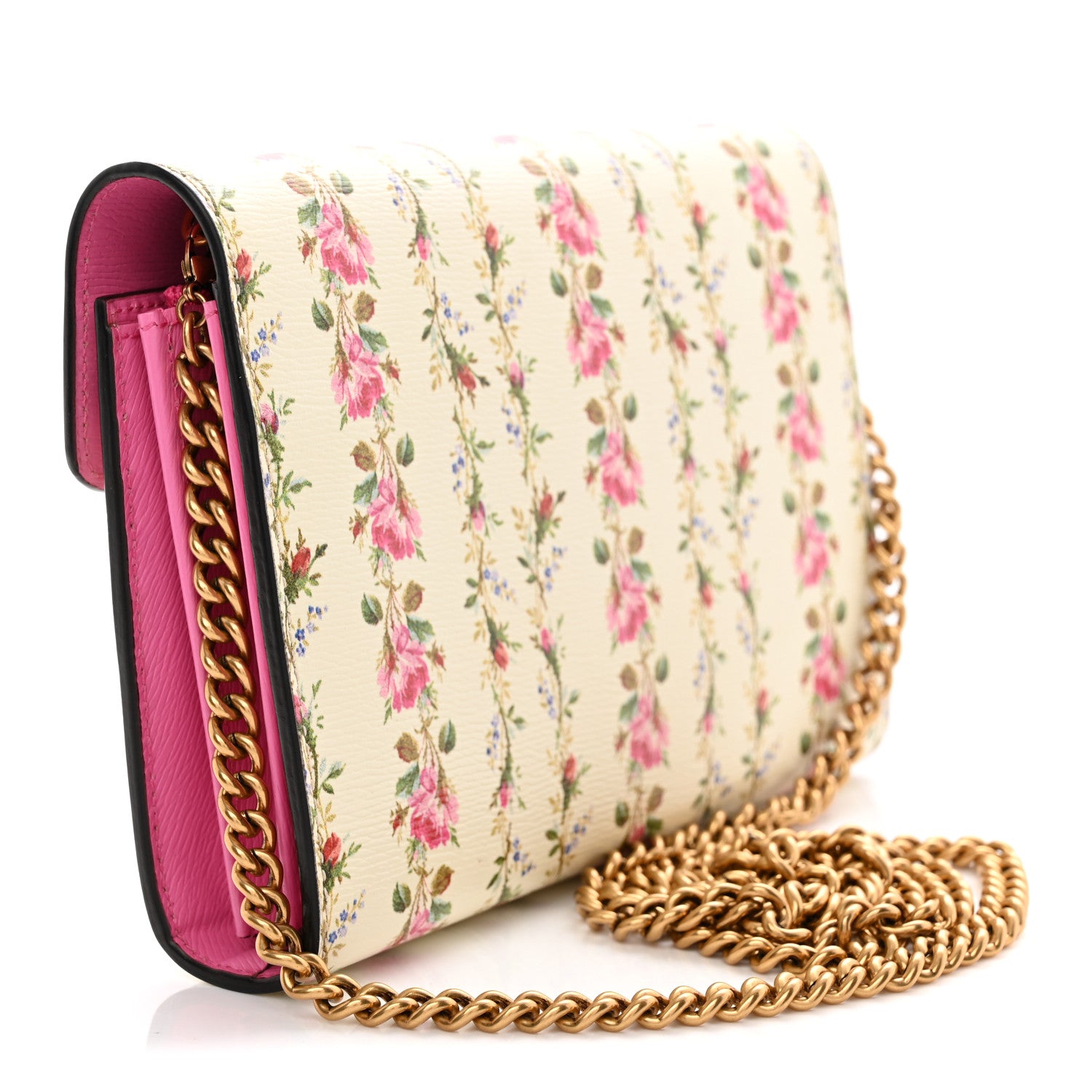 Gucci Calfskin Floral Print Mini Dionysus Chain Wallet Ivory Pink 3 of 11