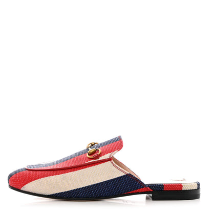Gucci Canvas Sylvie Stripe Womens Princetown Slippers 38.5 Mystic White Hibiscus Red Maritime 1 of 11
