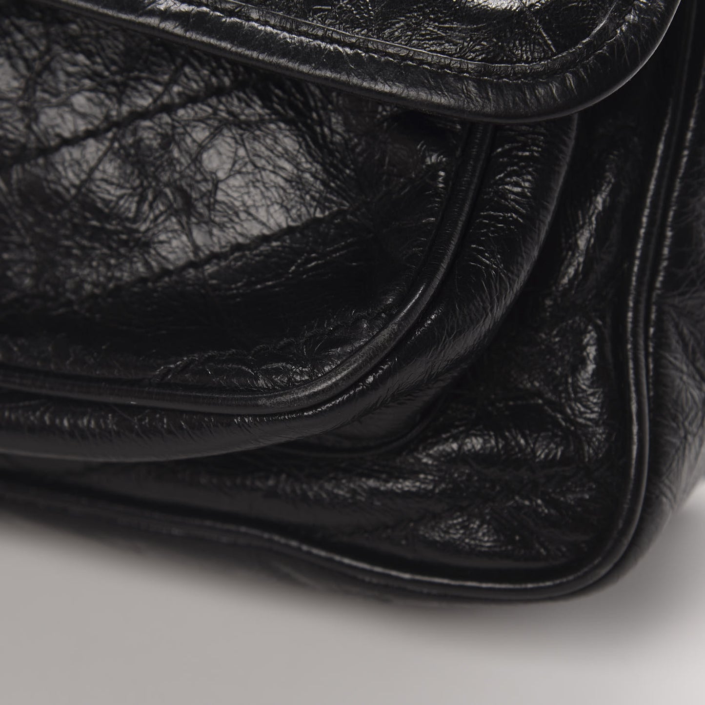 Crinkled Calfskin Matelasse Monogram Medium Niki Chain Satchel Black