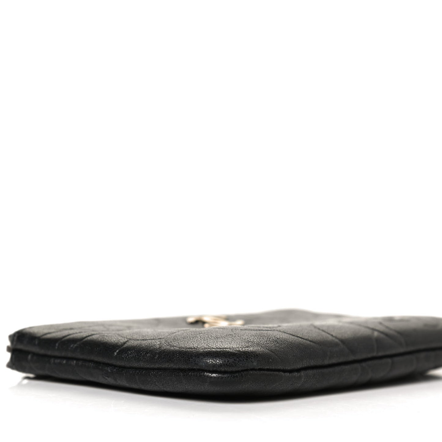 Lambskin Camellia Embossed Cosmetic Pouch Grey