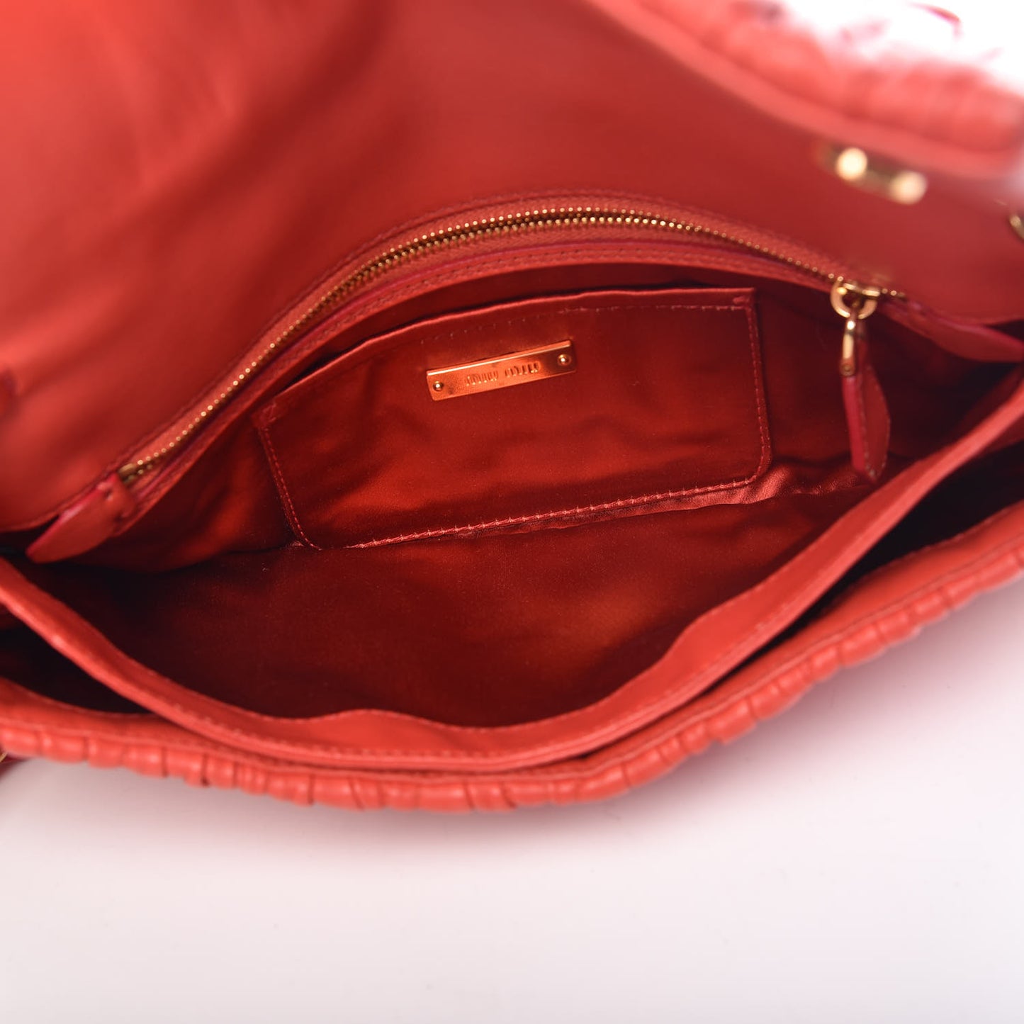MIU MIU Nappa Matelasse Crystal Flap Clutch Lacca