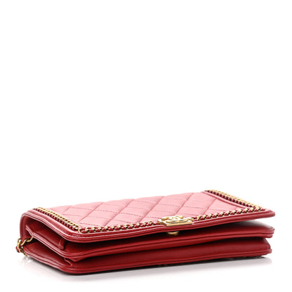 Chanel Calfskin Quilted Chain Around Boy Wallet On Chain WOC Red 4 of 9