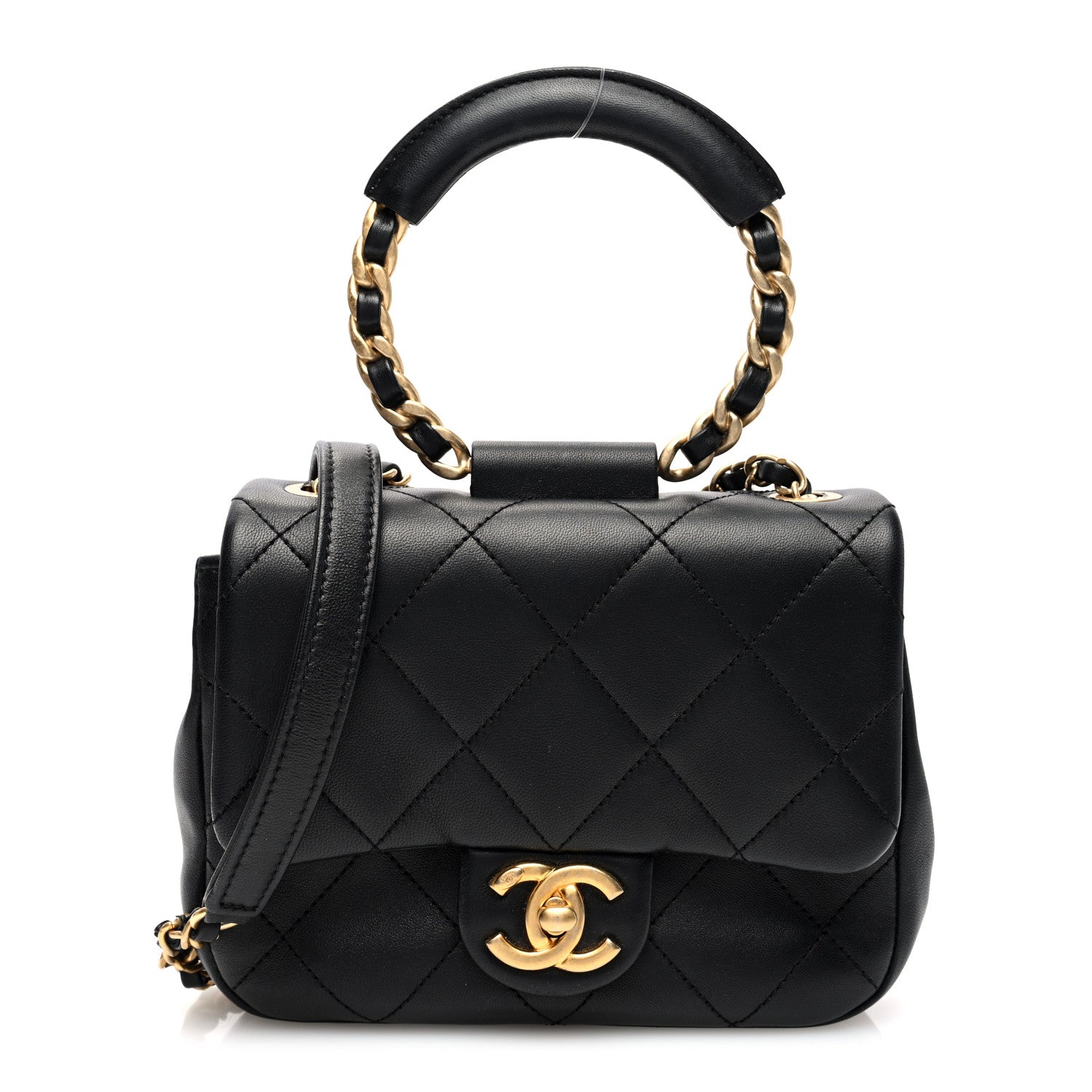 Chanel Lambskin Quilted Small Circular Handle Bag Black 1 of 10