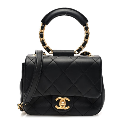 Chanel Lambskin Quilted Small Circular Handle Bag Black 1 of 10