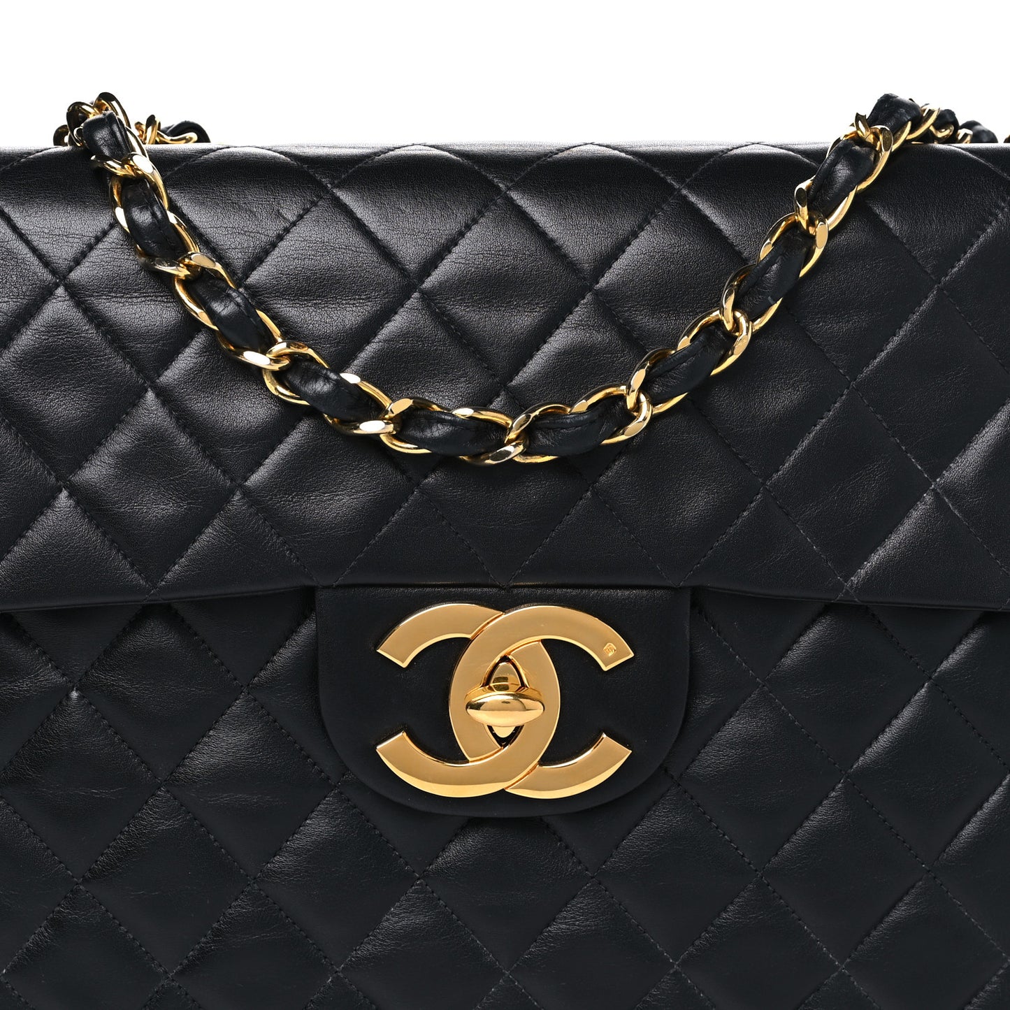 Lambskin Quilted XL Jumbo Single Flap Black