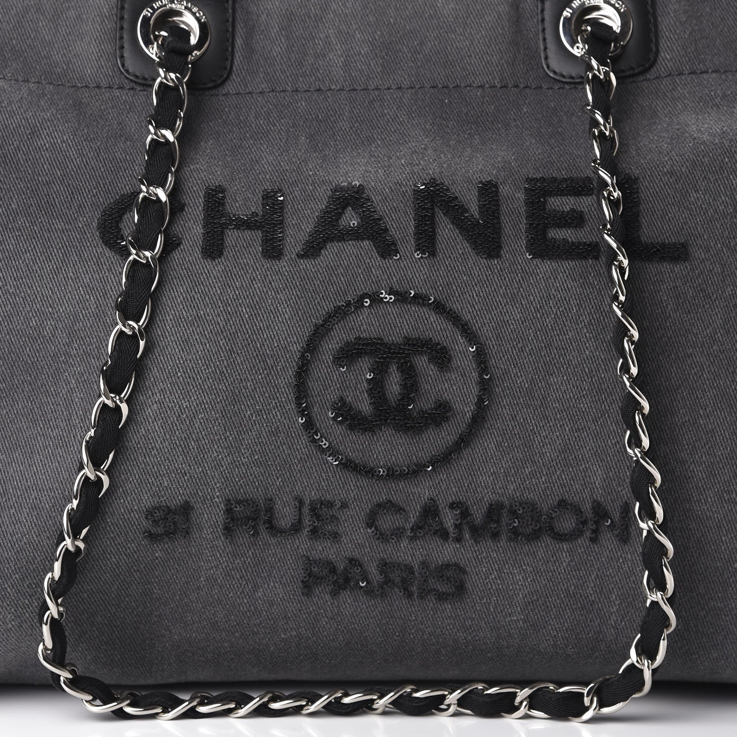 Chanel Canvas Sequin Medium Deauville Tote Charcoal 10 of 10