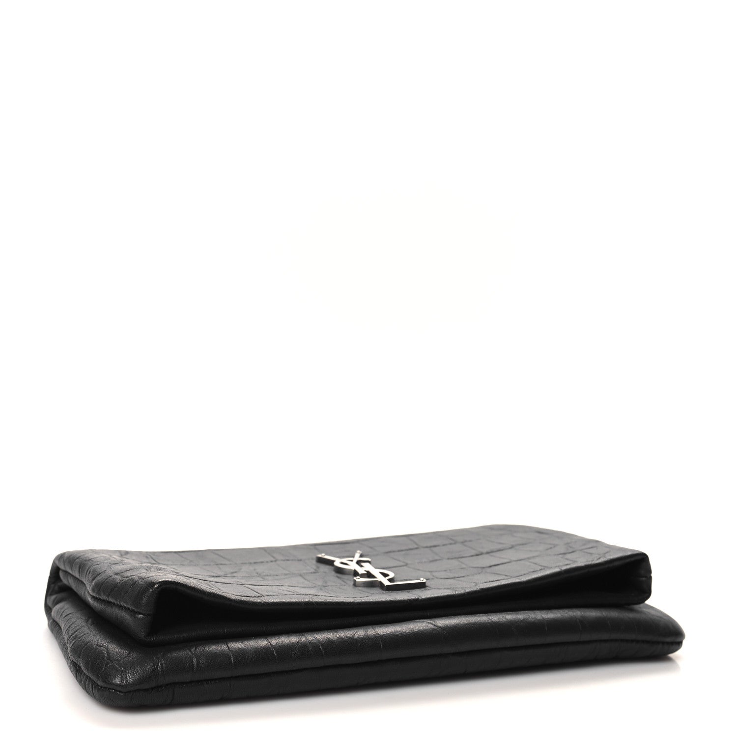 Saint Laurent Calfskin Crocodile Embossed West Hollywood Monogram Fold Over Clutch Black 4 of 10