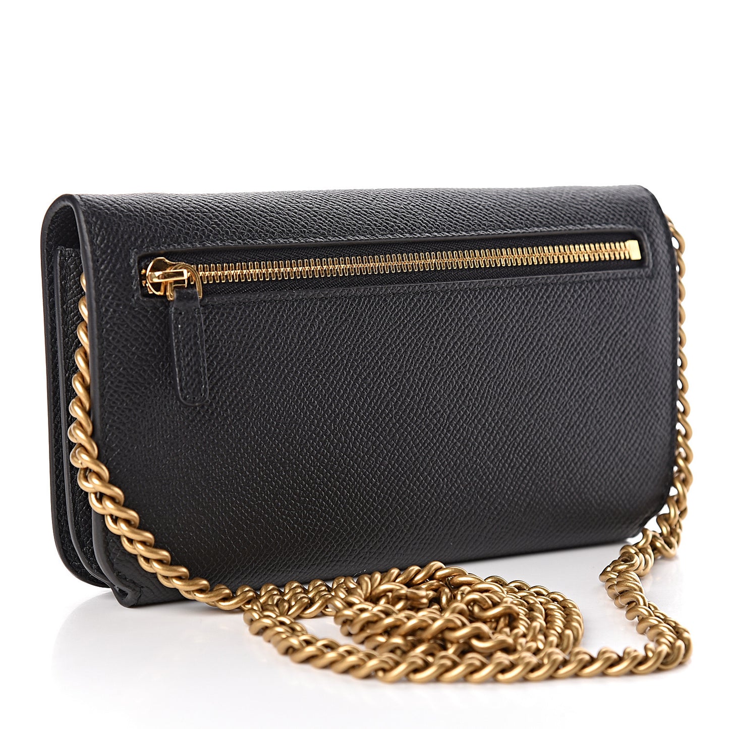 Grained Calfskin BB Phone Holder Wallet On Chain Black