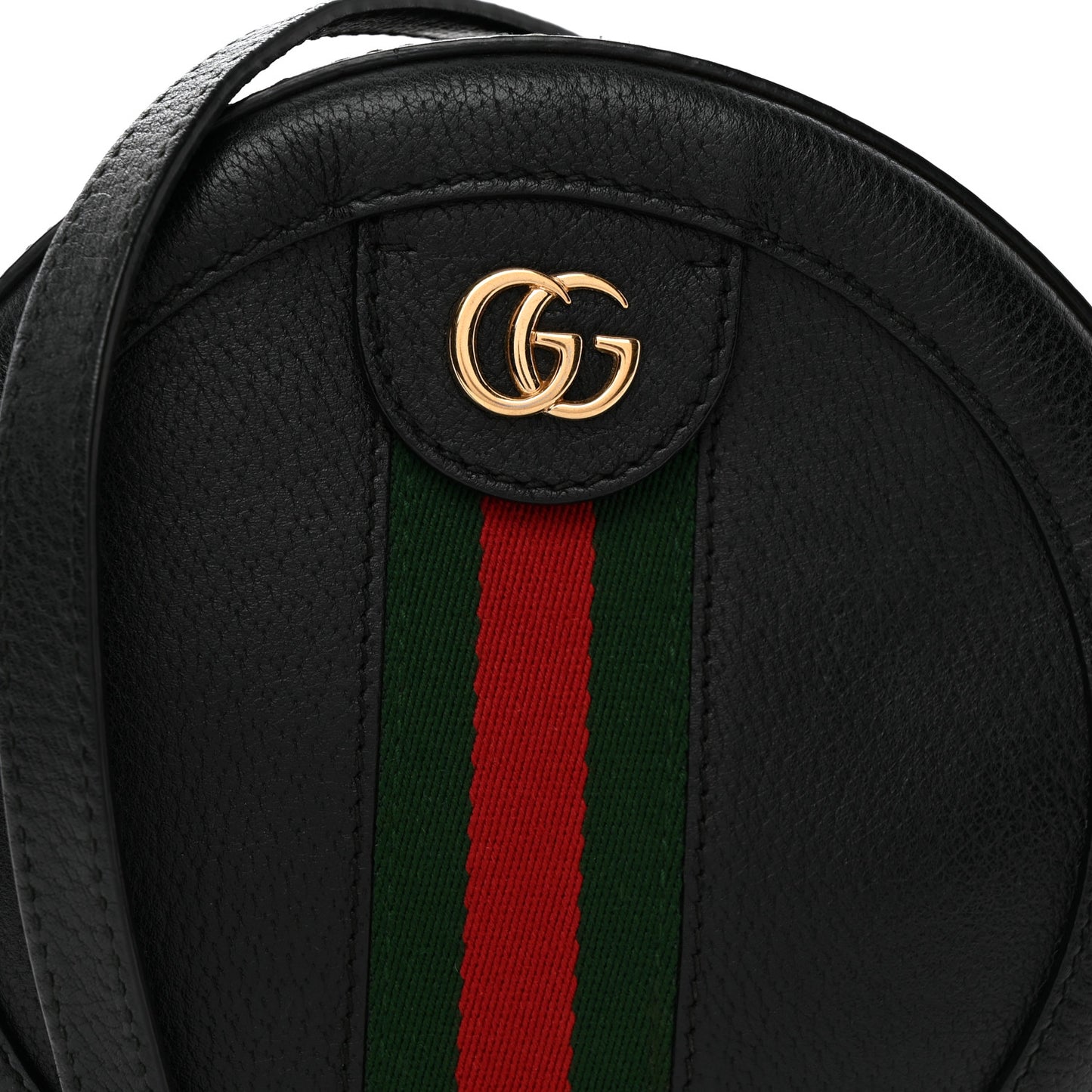 Grained Calfskin Web Mini Ophidia Round Shoulder Bag Black