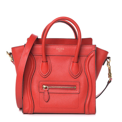 Celine Drummed Calfskin Nano Luggage Coquelicot 1 of 14