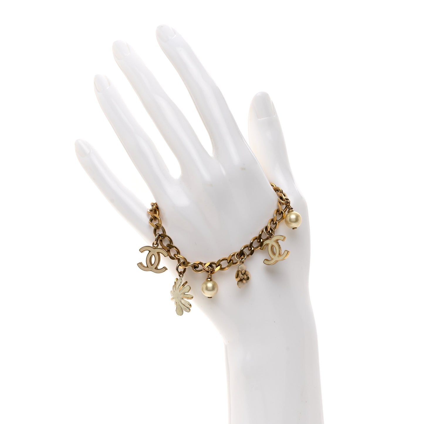 Pearl CC Camellia Charm Bracelet Beige Gold