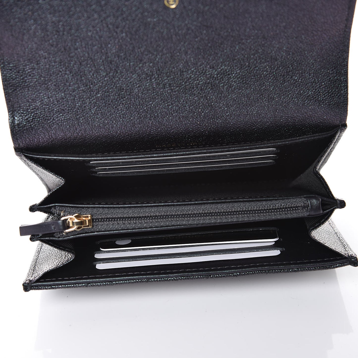 Iridescent Caviar Quilted Medium Flap Wallet Black