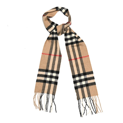 Burberry Cashmere Giant Check Fringe Scarf Camel 1 of 5