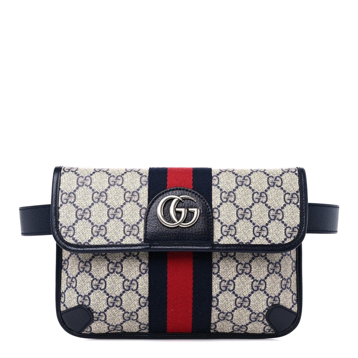 GG Supreme Monogram Web Small Ophidia Belt Bag 100 40 Beige Navy