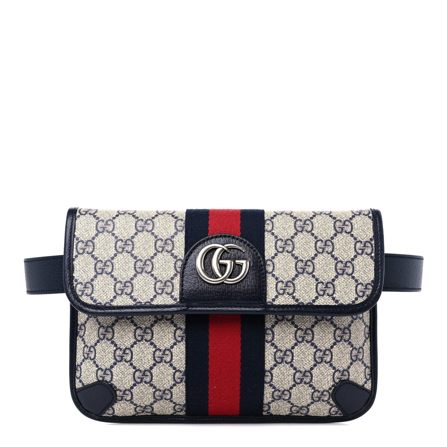 Gucci GG Supreme Monogram Web Small Ophidia Belt Bag 100 40 Beige Navy 1 of 9