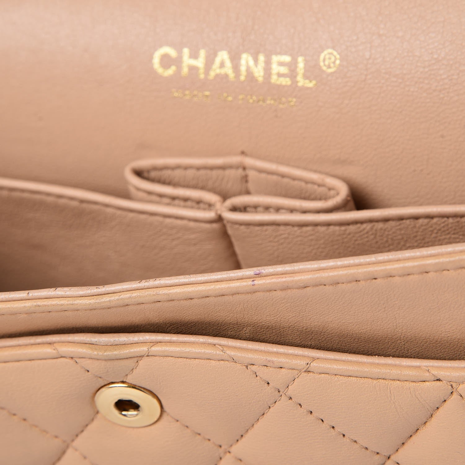 Chanel Lambskin Quilted Medium Double Flap Beige Black 9 of 11