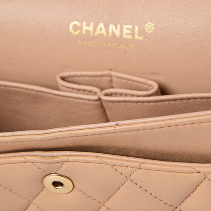 Chanel Lambskin Quilted Medium Double Flap Beige Black 9 of 11