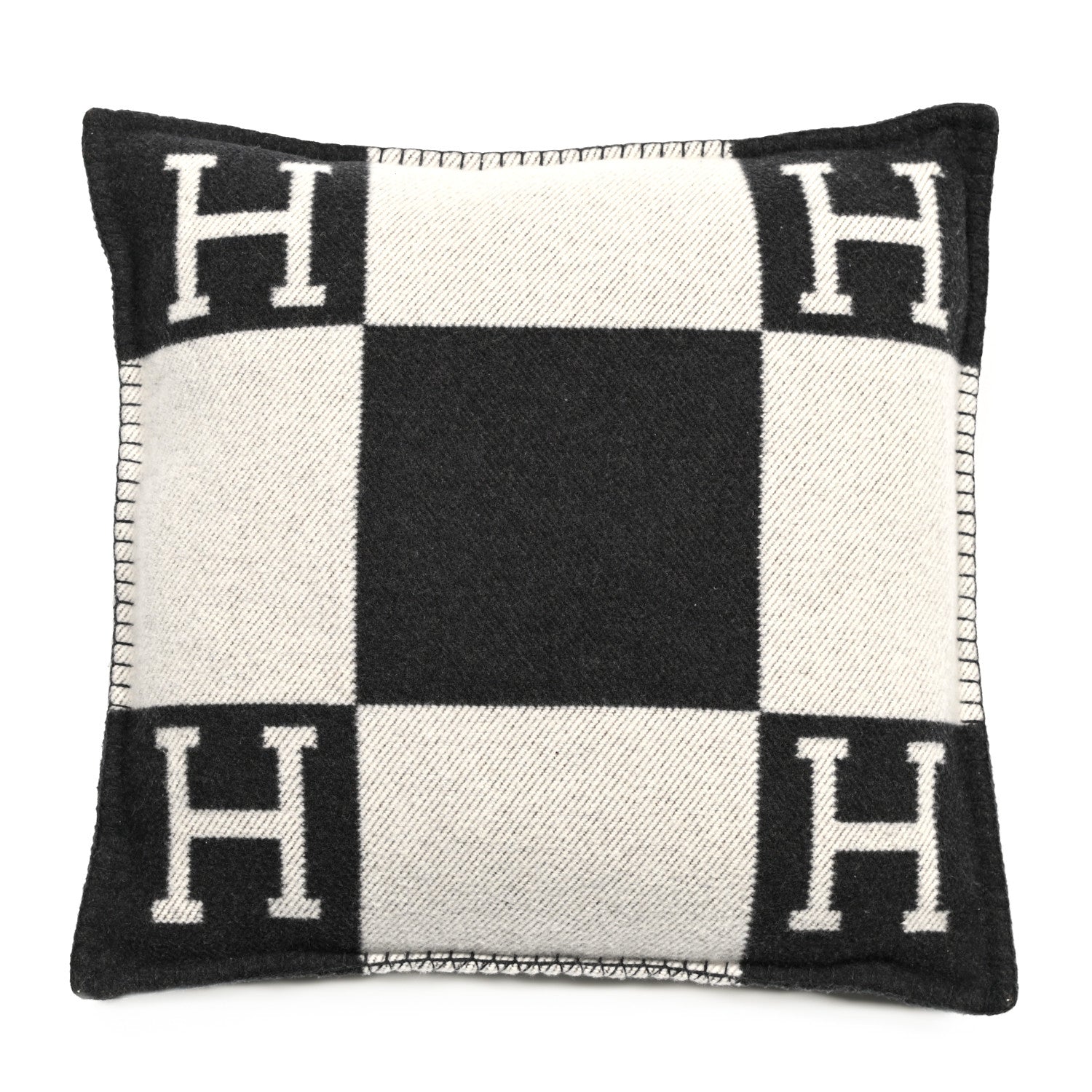 Hermes Wool Cashmere Avalon Pillow PM Ecru Gris Fonce 1 of 3