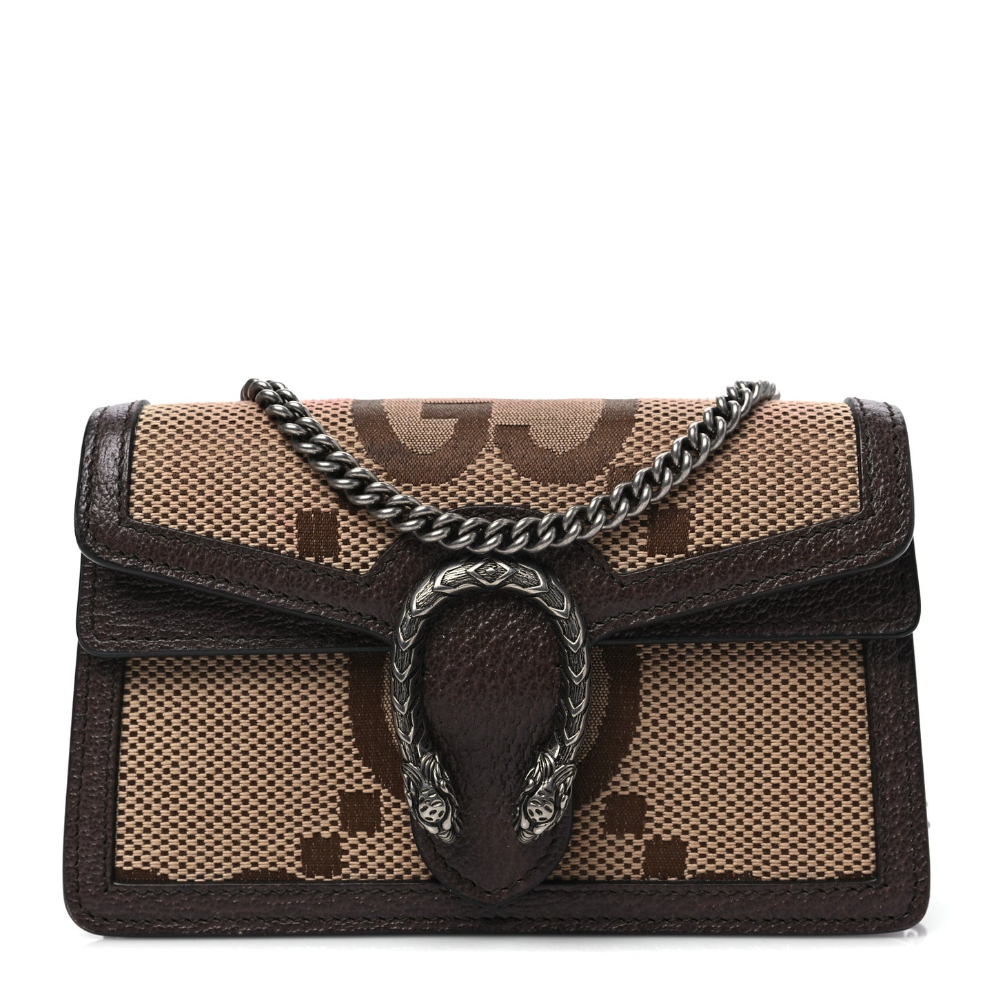 Monogram Jumbo GG Textured Dollar Calfskin Super Mini Dionysus Shoulder Bag Camel Ebony New Acero