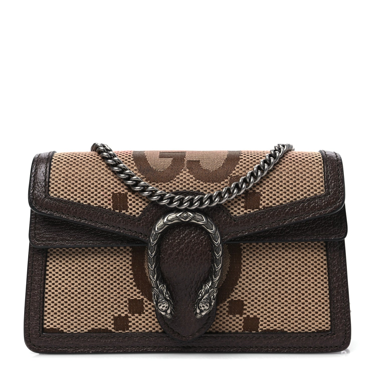 Gucci Monogram Jumbo GG Textured Dollar Calfskin Super Mini Dionysus Shoulder Bag Camel Ebony New Acero 1 of 7