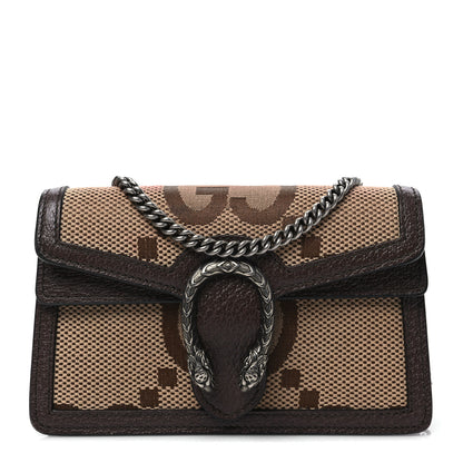 Gucci Monogram Jumbo GG Textured Dollar Calfskin Super Mini Dionysus Shoulder Bag Camel Ebony New Acero 1 of 7