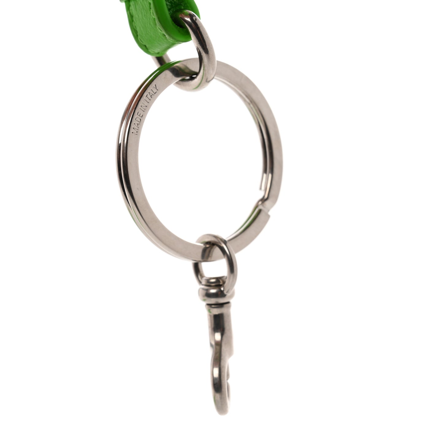 Calfskin Logo Perforated Cash Coin Card Holder On Keychain Acid Green
