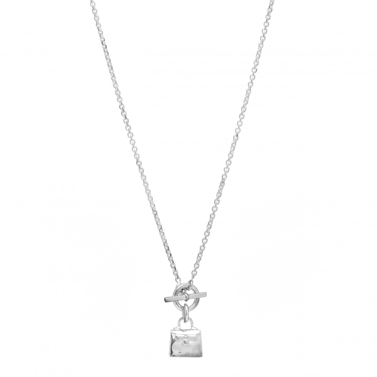 Hermes Sterling Silver Birkin Amulette Pendant Necklace 1 of 5
