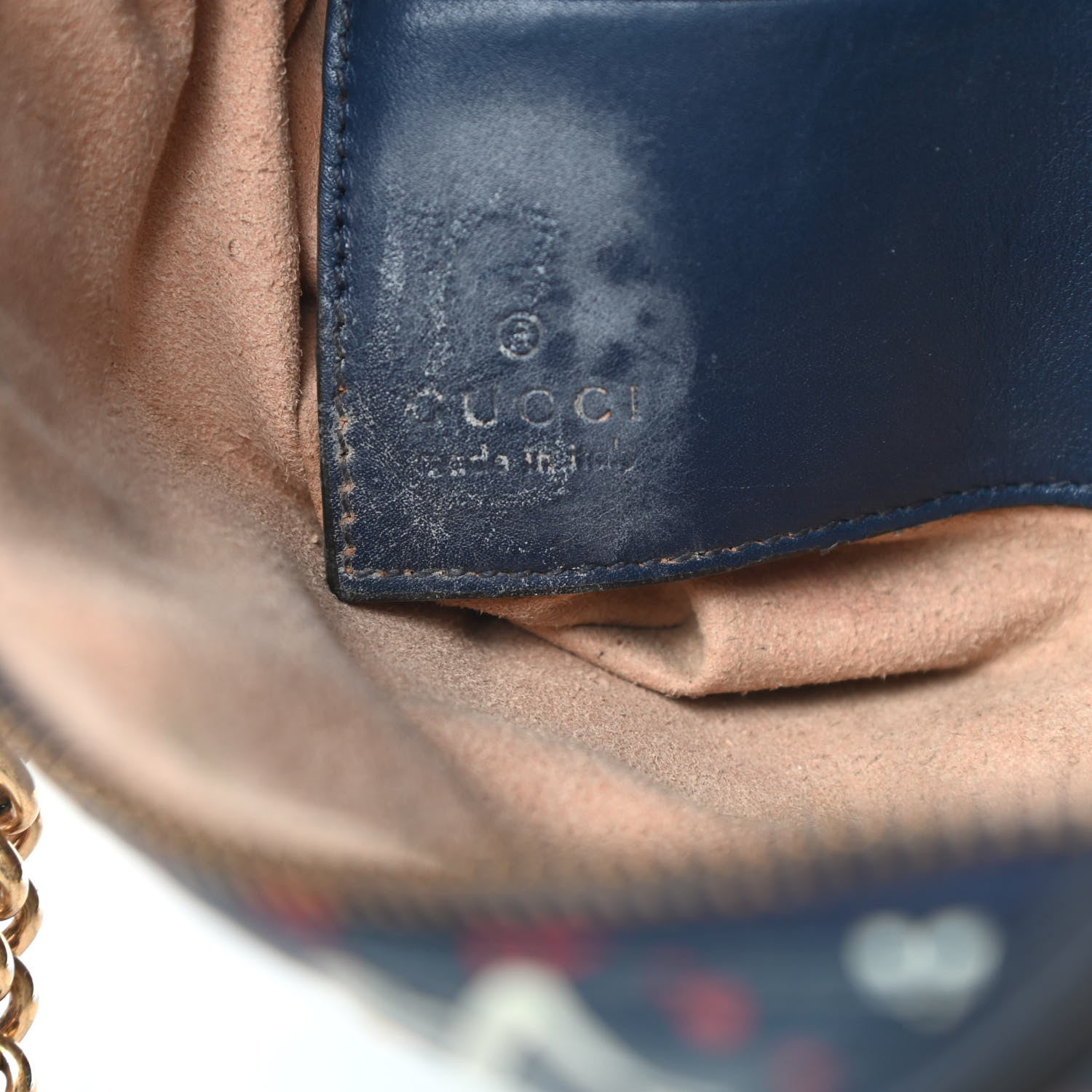 Gucci Calfskin Matelasse GucciGhost Mini GG Marmont Chain Bag Blue Agata Hibiscus Red 6 of 15