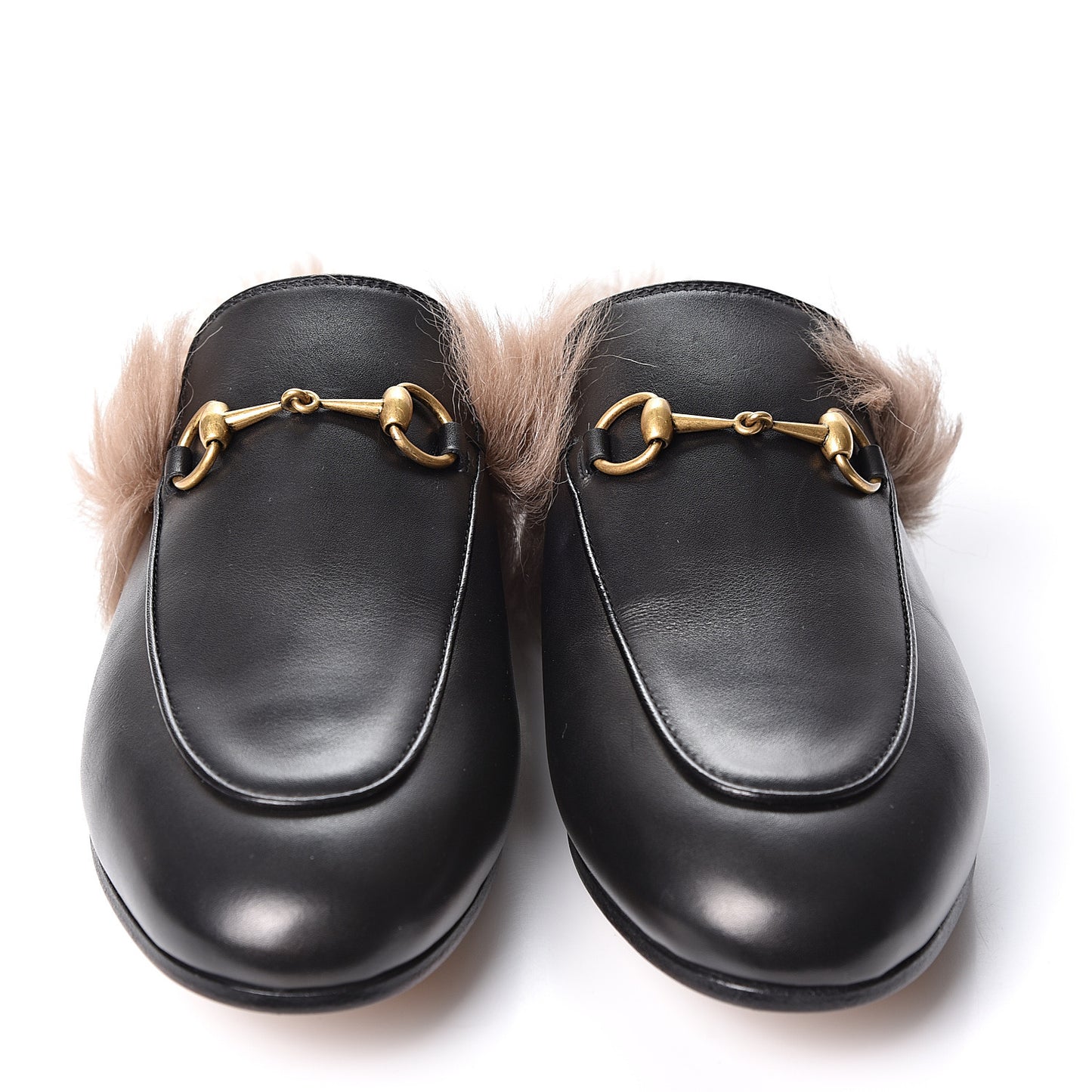 Calfskin Fur Womens Princetown Slippers 38.5 Black