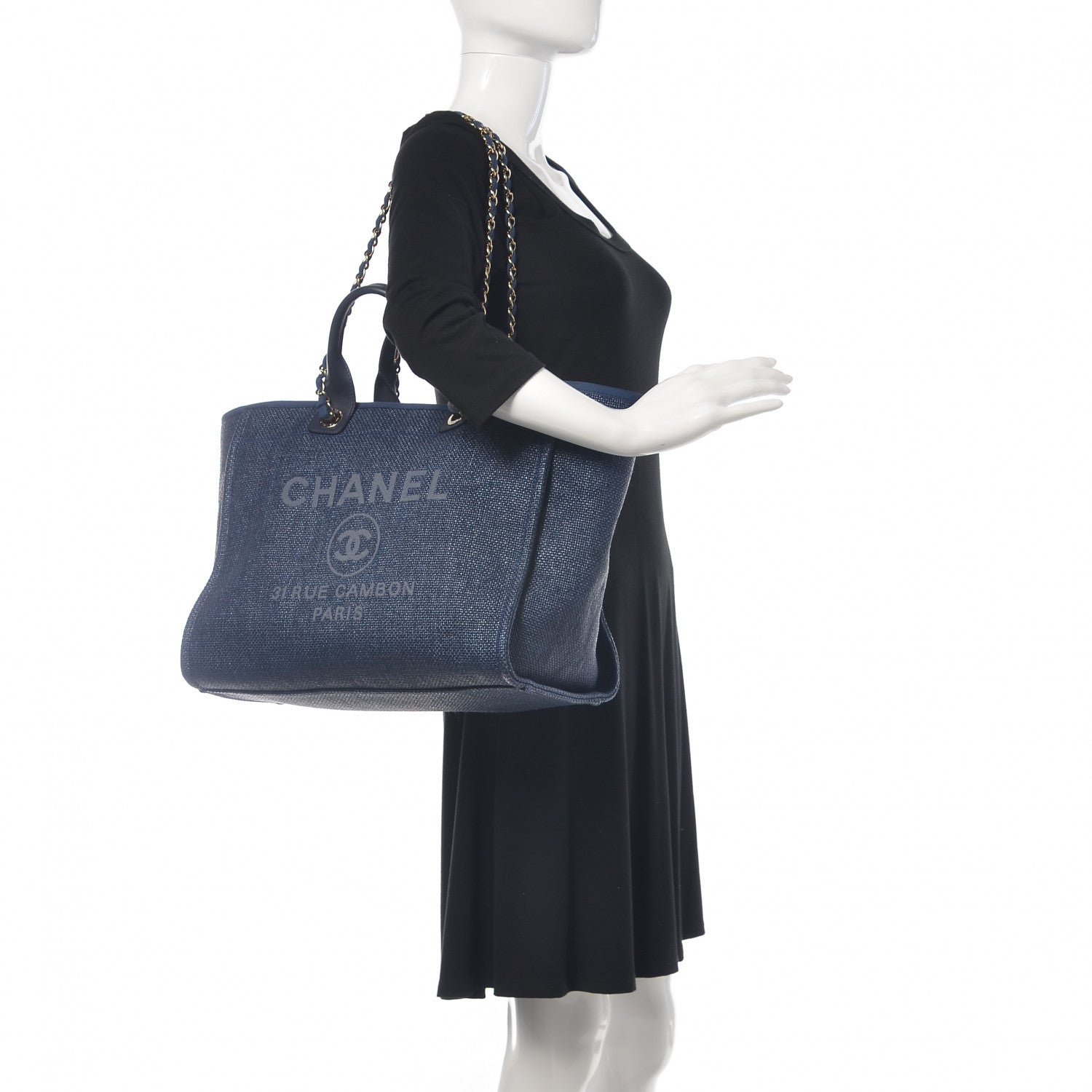 Chanel Woven Straw Raffia Large Deauville Tote Blue 2 of 10