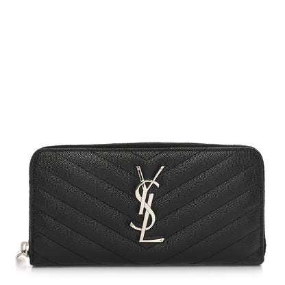 Saint Laurent Grain De Poudre Matelasse Chevron Monogram Zip Around Wallet Black 1 of 9