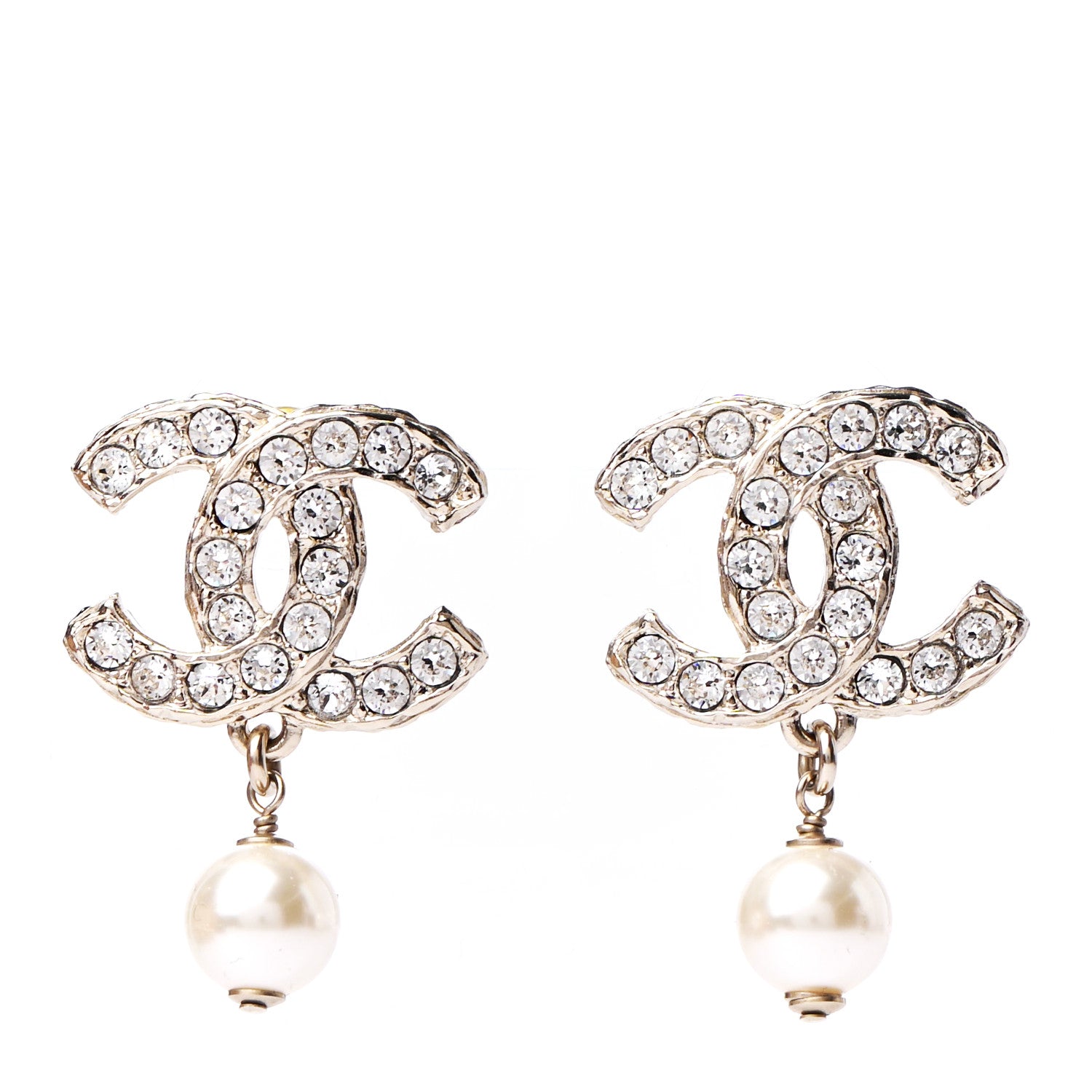 Chanel Crystal Pearl CC Drop Earrings Gold 1 of 4