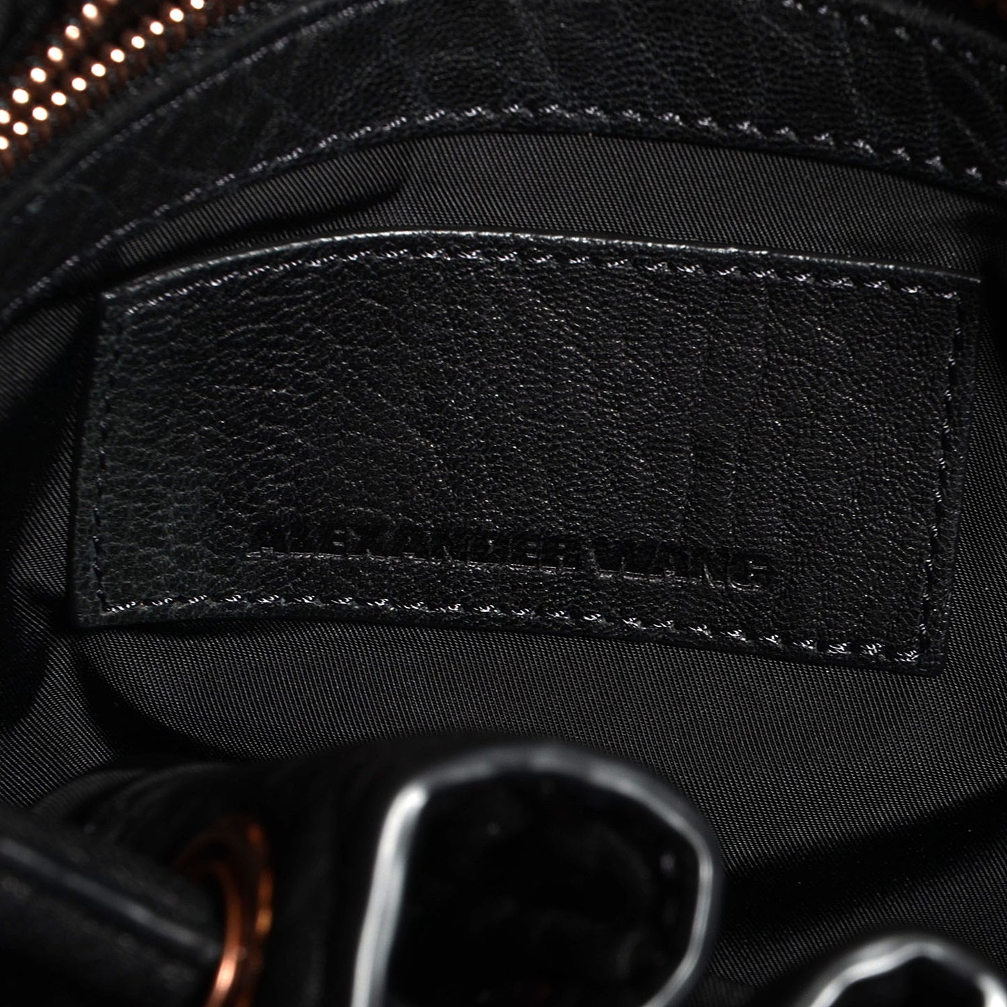 Pebbled Leather Diego Bucket Bag Black w Rose Gold Hardware