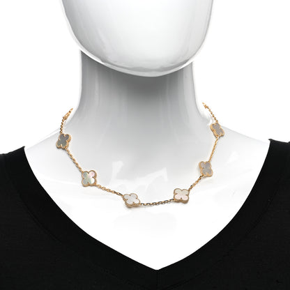 Van Cleef & Arpels 18K Yellow Gold Mother of Pearl 10 Motifs Vintage Alhambra Necklace 2 of 6
