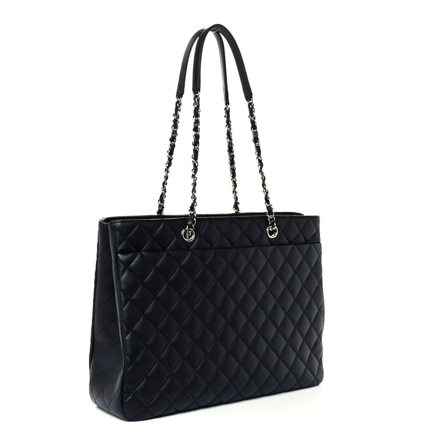 Calfskin Quilted Large Classic Shopping Tote Black