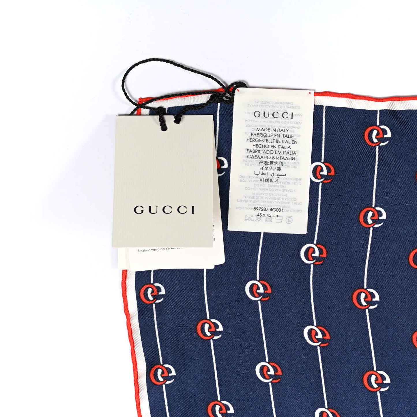 Silk GG Print Scarf Blue Red White