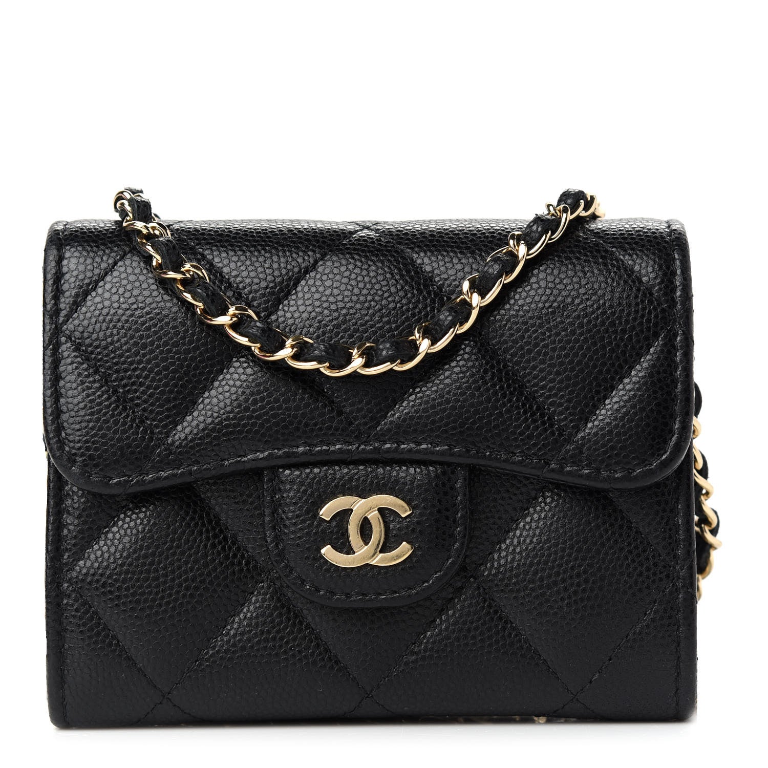 Chanel Caviar Quilted Flap Card Holder On Chain Black 1 of 8