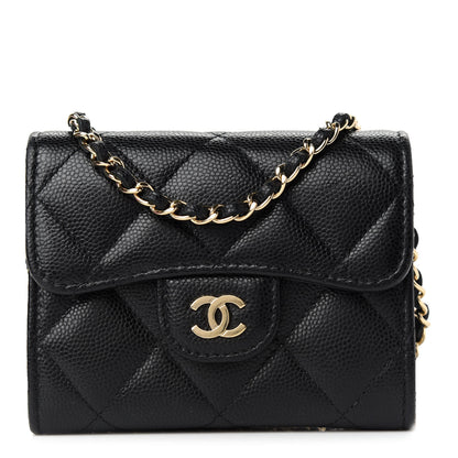 Chanel Caviar Quilted Flap Card Holder On Chain Black 1 of 8