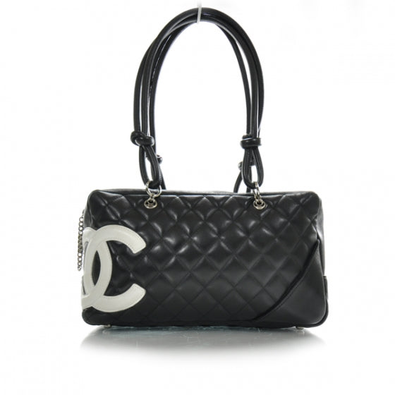 Chanel Calfskin Quilted Large Cambon Bowler Black White 1 of 11