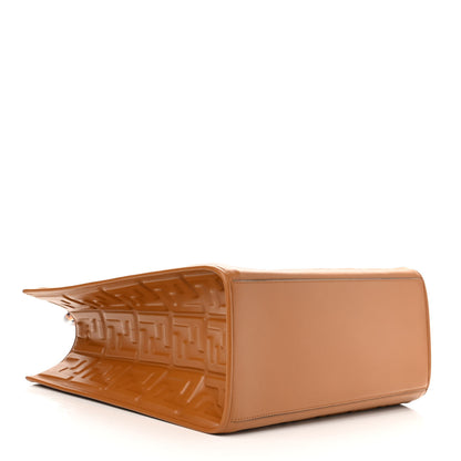 Fendi Vitello Plexiglass FF Embossed Medium Fendi Sunshine Shopper Tote Caramello 4 of 10